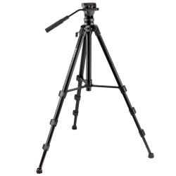 Magnus Aluminum Video Tripod with Fluid Head, 15 lb Capacity, 82-Inch Maximum Height, 4-Section Flip-Lock Legs, Mid-Level Spreader, Quick Release Plate, Bubble Level and Carry Case