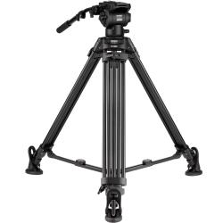 Magnus REX 2-Stage Aluminum Video Tripod with Fluid Head, 17 lb Load Capacity, 75 mm Bowl, Sliding Quick-Release Plate, Mid-Level Spreader, Spiked and Rubber Feet, Padded Carry Bag