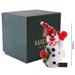 Murano Christmas Winter Decorative Glass Snowman with Wreath Figurine, Christmas Gift and Ornament by Matashi