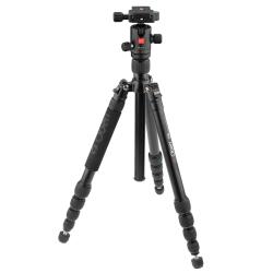 Oben Aluminum Travel Tripod with Triple-Action Ball Head, 20 lb Capacity, 618 in Max Height, 5-Section Twist-Lock Legs, Arca-Type Quick Release, Monopod Conversion, Spiked Feet, Carry Bag