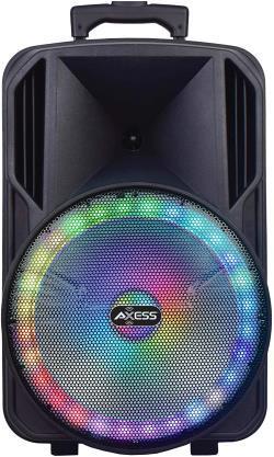 Portable Bluetooth Speaker, LED Lights, 15" Woofer, 15" Tweeter, Trolley and Wheels, USB SD Card AUX FM Input, 3,600 mAh Rechargeable Battery, Axess PABT6031 Loud Indoor Outdoor Wireless Speaker, Black