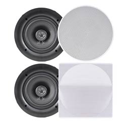 65" In-Wall  In-Ceiling Dual Stereo Speakers, 200 Watt, 2-Way, Flush Mount, White