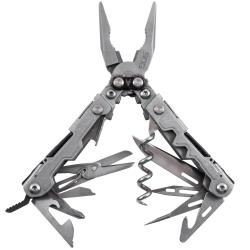 SOG PowerLitre Mini Utility Multi-Tool w 19 Lightweight Tools, Compact 5 Inch Long Utility Tool with Knife, Screwdriver, Hex Bit Holder, Stone Wash