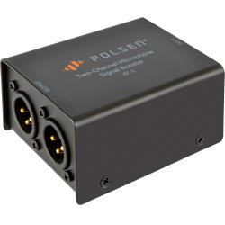 Polsen 2-Channel Inline XLR Microphone Signal Booster, 25 dB Clean Gain, 48V Phantom Powered Preamp for Passive Dynamic and Ribbon Mics, Locking Balanced Connectors, Rugged Steel Housing