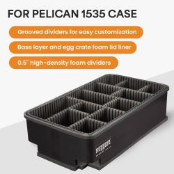 Ruggard Adjustable Hard Divider Insert for Pelican 1535 Hard Case, Customizable Foam Dividers, Egg Crate Lid Liner, 360° Protection for Cameras, Lenses, and Accessories
