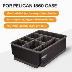 Ruggard Adjustable Hard Divider Insert for Pelican 1560 Hard Case, Customizable Foam Dividers, 360° Protection with Base Layer and Egg Crate Foam Lid, Fits Cameras, Lenses, and Accessories