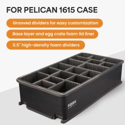 Ruggard Adjustable Hard Divider Insert for Pelican 1615 Case, Customizable Foam Liner, Grooved Dividers with Base and Egg Crate Foam, 05" Thick High-Density Foam Panels for Photography and Video Gear Protection