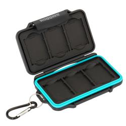 Ruggard Leda Memory Card Case for 6 XQD or CFexpress Type B Cards, Black Polycarbonate Protective Case with Molded Rubber Lining, Snap Closure, Eyelet and Carabiner