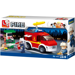 Sluban Kids Fire Truck and Gas Station Building Blocks 136 Pcs set Building Toy Fire Vehicle SLU08606