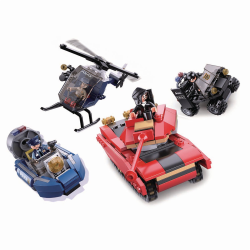 Sluban Kids Police Tank Chase, SWAT Police Car, Helicopter, Boat Hoovercraft Building Blocks 460 Pcs set Building Toy Police Vehicle SLU08629