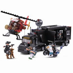 Sluban Kids SWAT Police Mobile Command Center, Helicopter, Motorcycle, K9 Dog, Building Blocks 540 Pcs set Building Toy Police Vehicle SLU08630