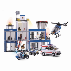 Sluban Kids Police Station, Helicopter, Motorcycle, K9 Dog, Building Blocks 540 Pcs set Building Toy Police Headquarters SLU08631