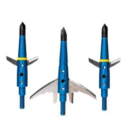 Swhacker #261 Levi Morgan Series Mechanical 2-Blade Broadheads 100 Grain – 2” Expandable Cut, Curved 031 Stainless Steel Blades, Reinforced Ribbed Aluminum Ferrule, Blade-Lock Technology, Hardened Steel Tip – 3-Pack Bowhunting Broadhead Set