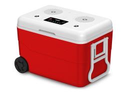 Rechargeable Red 55 Quarts Cooler with Waterproof Built-in Bluetooth Speaker and 12,000 maH Power Bank, FDA Food-grade, Eco-friendly Material, Great for Picnics, Camping, Parties, BBQs, Tailgating, Fishing