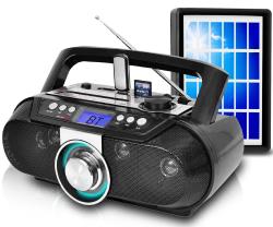 Rechargeable-Bluetooth-Portable-Solar-Powered-Speaker-with-AM-FM-Manual-Tuner,-USB-SD-Inputs,-30-Feet-Bluetooth-Range,-Lightweight-and-Compact-Design,-Perfect-On-The-Go-Speaker,-4-Built-in-Woofers,-Ca
