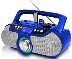 Rechargeable Bluetooth Portable Solar Powered Speaker with AM FM Manual Tuner, USB  SD Inputs, 30 Feet Bluetooth Range, Lightweight and Compact Design, Perfect On-The-Go Speaker, 4 Built-in Woofers, Carry Handle -Blue