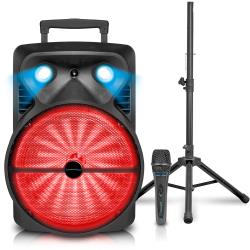 Technical Pro 2000 Watts Rechargeable 15" Bluetooth DJ Light Speaker Package with Tripod and Microphone, USB SD Card inputs