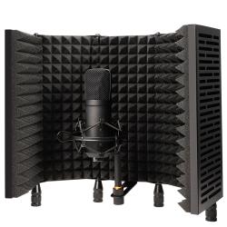 5-Panel Professional Vocal Isolation Reflection Sound Shield, Portable and Foldable for Home Office and Studio Recording  (Black Aluminum, Black Foam)