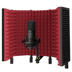 5-Panel Professional Vocal Isolation Reflection Sound Shield, Portable and Foldable for Home Office and Studio Recording  (Black Aluminum, Red Foam)