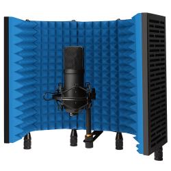 5-Panel Professional Vocal Isolation Reflection Sound Shield, Portable and Foldable for Home Office and Studio Recording  (Black Aluminum, Blue Foam)