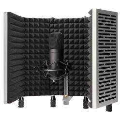 5-Panel Professional Vocal Isolation Reflection Sound Shield, Portable and Foldable for Home Office and Studio Recording  (Silver Aluminum, Black Foam)