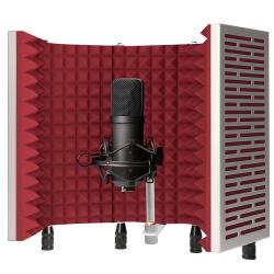 5-Panel Professional Vocal Isolation Reflection Sound Shield, Portable and Foldable for Home Office and Studio Recording  (Silver Aluminum, Red Foam)