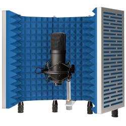 5-Panel Professional Vocal Isolation Reflection Sound Shield, Portable and Foldable for Home Office and Studio Recording  (Silver Aluminum, Blue Foam )