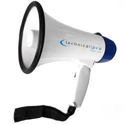 Technical Pro 20 Watts Lightweight Portable 300M Range White and Blue Megaphone Bullhorn 300M Range with Strap, Siren, and Volume Control, Compact Design,  Good for Trainers, Soccer, Football, Baseball, Coaches, Kids, Teachers