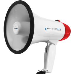 Lightweight-Portable-White-and-Red-Megaphone-Bullhorn-300M-Range-with-Strap,-Siren,-and-Volume-Control,-Compact-Design,-40-Watts-Good-for-Trainers,-Soccer,-Football,-Baseball,-Coaches,-Kids,-Teachers