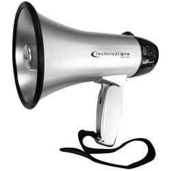 Lightweight Portable Silver and Black Megaphone Bullhorn 300M Range with Strap, Siren, and Volume Control, Compact Design, 20 Watts Good for Trainers, Soccer, Football, Baseball, Coaches, Kids, Teachers