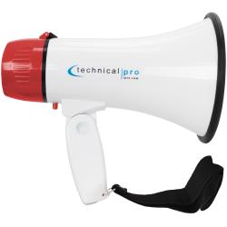 Technical Pro 50 Watts Lightweight Portable 1000 Feet Range White and Red Megaphone Bullhorn with Strap, Siren,Record, and Volume Control,Compact Design,  Good for Trainers, Soccer, Football, Baseball, Coaches, Kids, Teachers