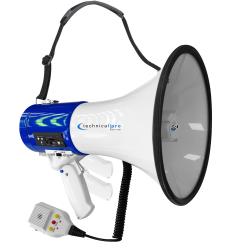 Blue-Megaphone-75-Watt-Siren-Bullhorn---Bullhorn-Speaker-wDetachable-Microphone,-Portable-Lightweight-Strap-Detachable-PA---Professional-Outdoor-Voice-for-Police-and-Cheer-leading