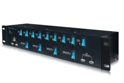 Rack-Mount-17-Outlet-Power-Supply-Surge-Protector-with-5V-USB-Charging-Ports,-1800-watts,-13-power-switches-USB-Work-Light-Included,-Use-for-DJ,-PA,-karaoke,-studio-and-home