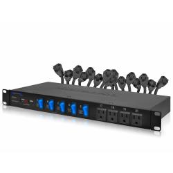 Power Supply Strip Unit Surge Protector - 19" Rack Mount 20 Outlet including 16 rear panel 120V 3-prong plug sockets, 4 Front Panel AC Outlets, 3x 5V USB Charging Ports by Technical Pro