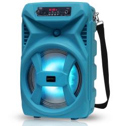 Technical Pro 8 Inch Portable Rechargeable 500 Watts Bluetooth Speaker with Woofer and Tweeter, Festival PA LED Speaker with FM, BluetoothUSB Card, AUX, Microphone Inputs, True Wireless Stereo, 30 Feet Bluetooth Range (Blue)