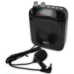 Rechargeable Speaker with Wired  Lapel Mic, Music Mode, USB, SD card, FM, 18" AUX, Mic Inputs, Clip On your shirt, Shoulder Strap