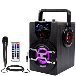 Rechargeable 420 watts Portable Bluetooth LED Speaker, USB, SD card, FM, 18" AUX, 3-5 of Continual Music Playing, FM Radio, 2 Microphone Input, Remote Control