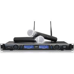 Professional UHF Dual Wireless Microphone System, Dual Wireless, UHF Mics Included, Individual XLR, Outputs per Channel, LCD Display, Mount bracket, UHF Highband Frequency