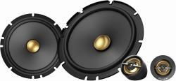 Pair of PIONEER TS-A1601C, 2-Way Component Car Audio Speakers, Full Range, Clear Sound Quality, Easy Installation and Enhanced Bass Response, Black and Gold Colored 65” Round Speakers