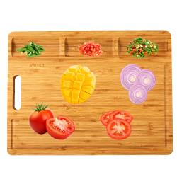 Vaiyer Bamboo Wood Cutting Board For Kitchen, With 3 Built-in Compartments And Juice Grooves, Butcher Block, Heavy Duty Cutting Board for Chickens, Meat, Fruits, Vegetables, Bread