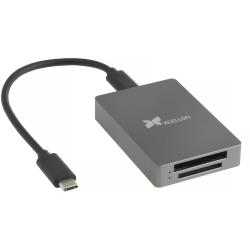 Xcellon CFexpress Type B and UHS-II SDXC Card Reader, USB-C 32 Gen 2 10 Gbs, Aluminum Dual-Slot Reader with Push-Lock Slots, LED Indicators, USB-C and USB-A Cables