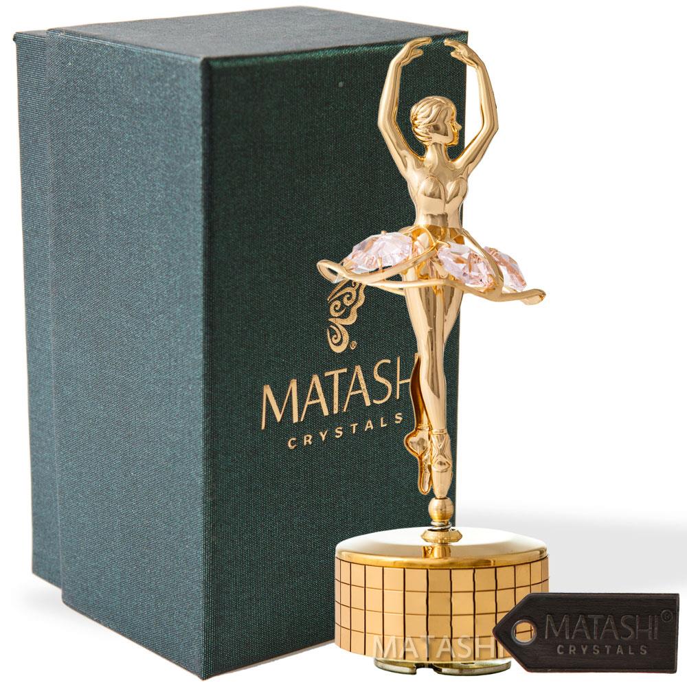 24k Gold Plated Ballet Dancer WindUp Music Box Swan Lake Ornament by