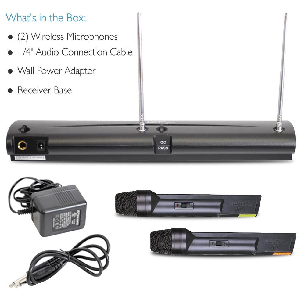 Pyle Pro Dual Channel VHF Professional Wireless Microphone System Set