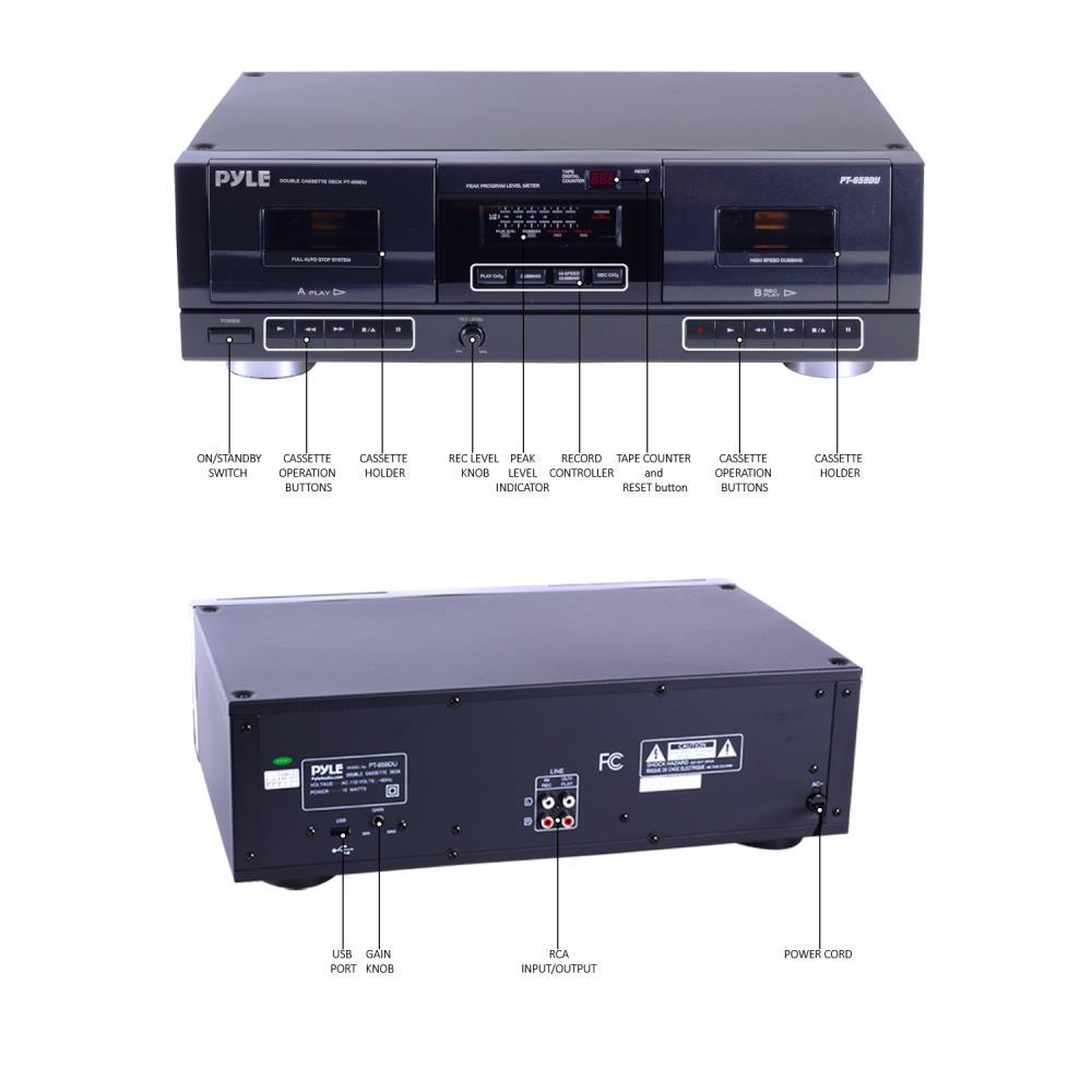 PyleHome PT659DU Dual Stereo Cassette Deck w/Tape USB to MP3 Converter