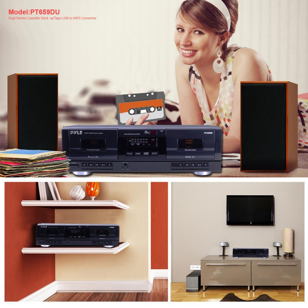 PyleHome PT659DU Dual Stereo Cassette Deck w/Tape USB to MP3 Converter