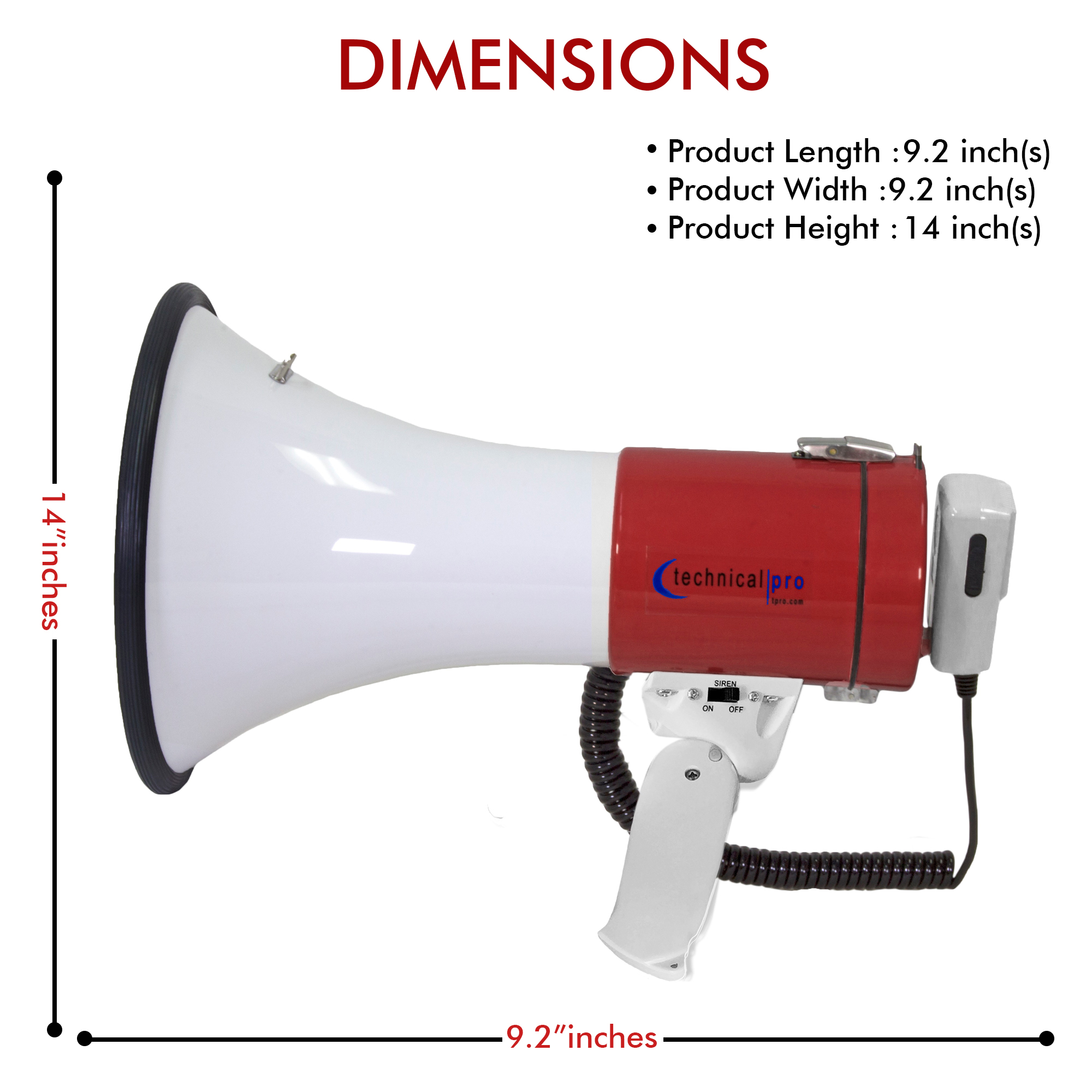 Technical Pro 75 Watts Portable Megaphone W/ Strap, Siren, Volume Control