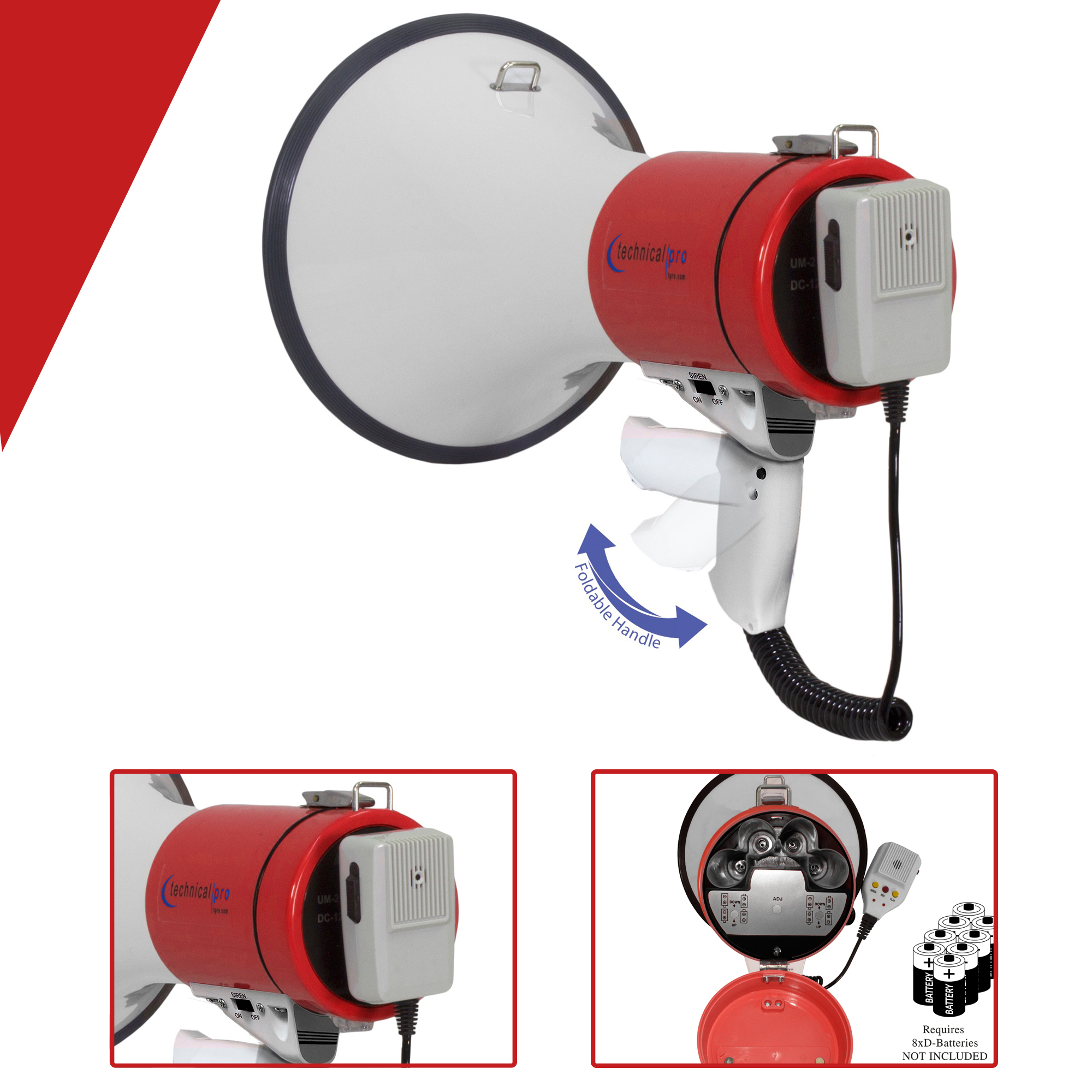Technical Pro 75 Watts Portable Megaphone W/ Strap, Siren, Volume Control