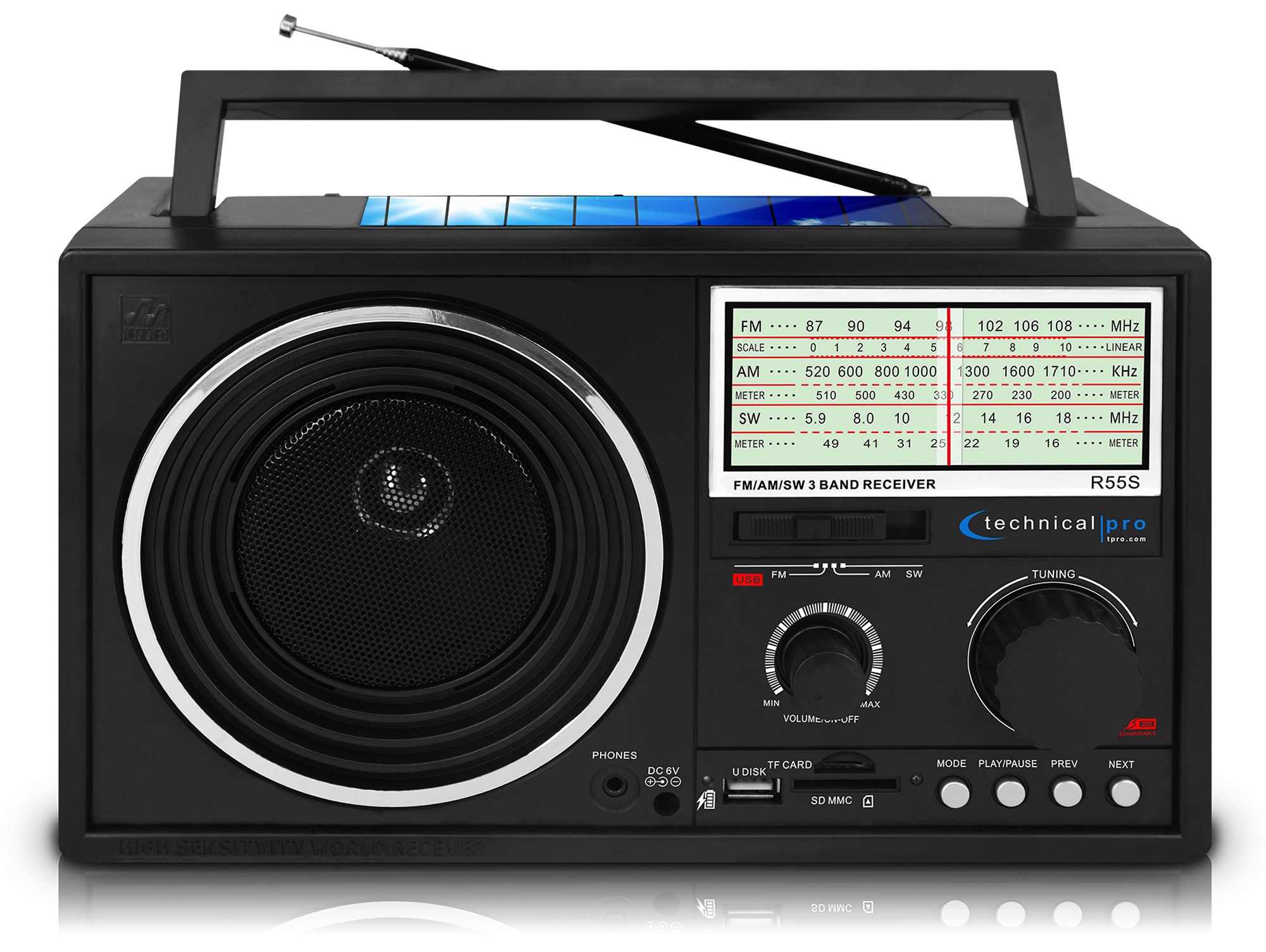 Technical Pro Tpr55s Portable Handheld Shortwave Am Fm Dial Radio Speaker With Usb Sd Input