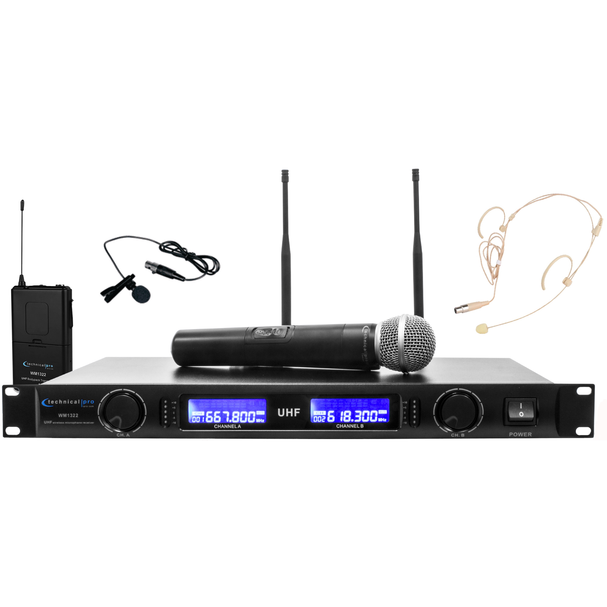 Technical Pro Professional Dual UHF Wireless Microphone Lapel & Headset System