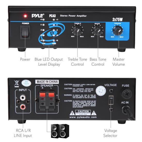 PyleHome PCA3 Stereo Power Speaker Amplifier Compact Audio